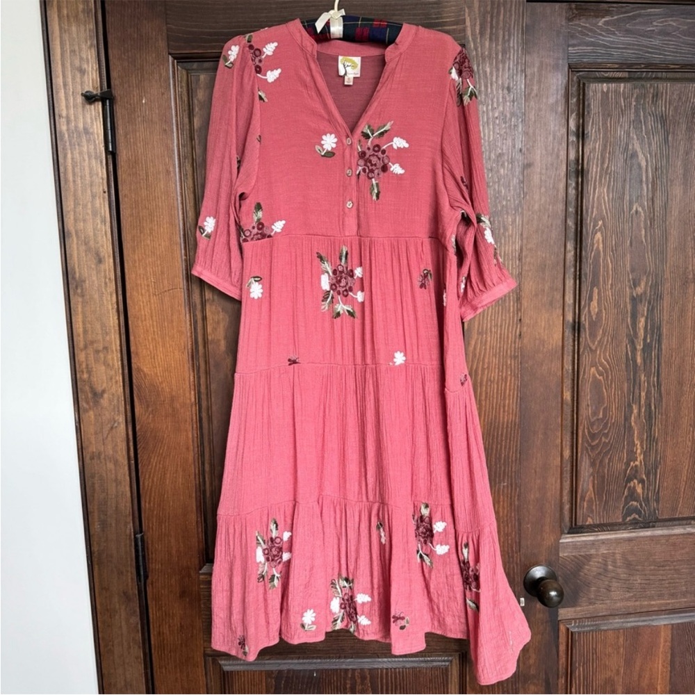 fig and flower Rose Pink Floral Midi Dress